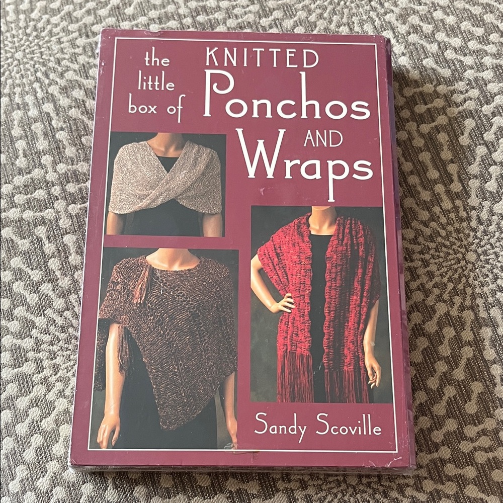Knitted Ponchos and Wraps box w/project cards by Sandy Scoville - Burgundy Cover